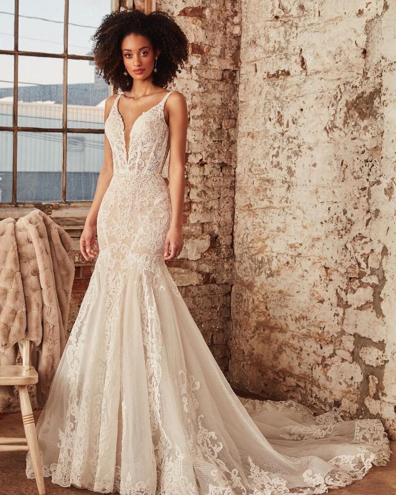 La21238 lace mermaid wedding dress with open back and tank straps3